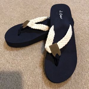 J.Crew navy and rope flip flops